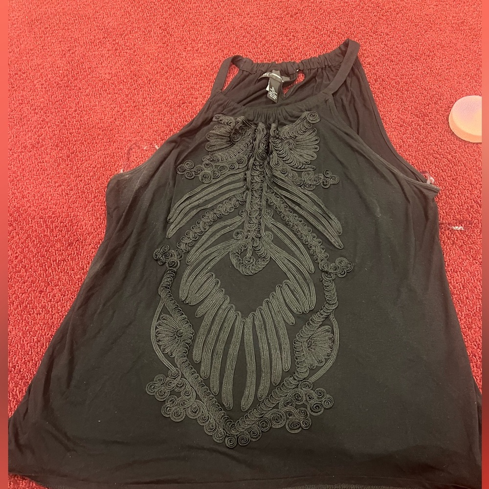 INC INTERNATIONAL CONCEPTS Black with black floral embroidery host pick - Picture 5 of 13